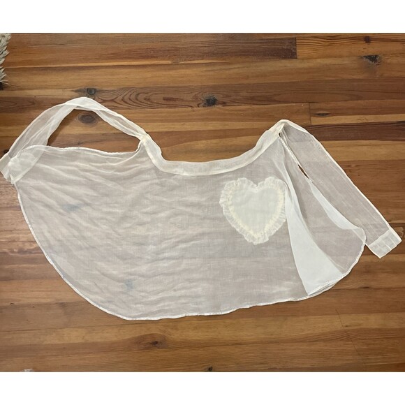 Vintage 1970s Sheer Peach Organza Kitchen Apron One Size Heart Pocket Handmade - Picture 3 of 8